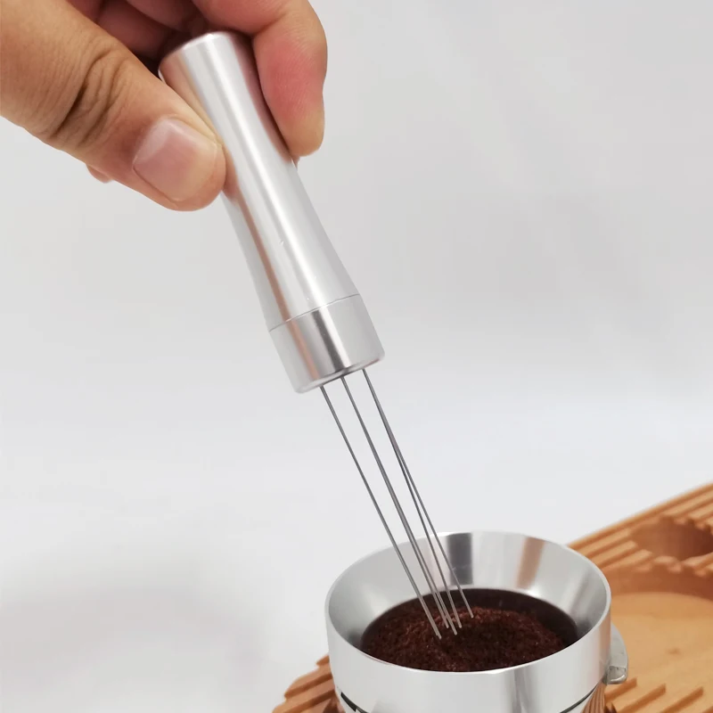 Espresso Tamper 6 Stirring Powder Needle Distributor Stainless Steel Espresso Coffee Tamper Aluminum Handle Filter Coffee Porfilter Maker Tools