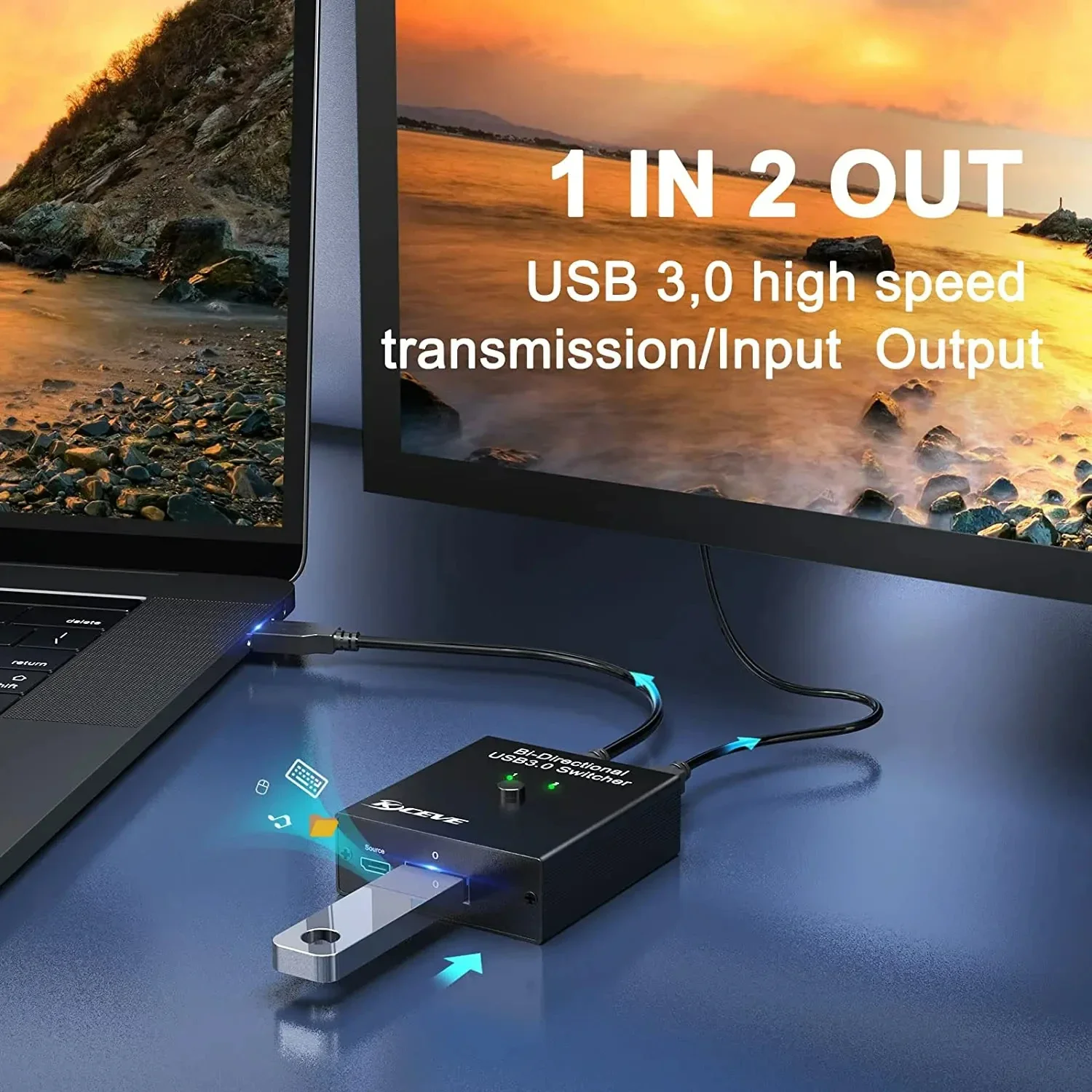 KCEVE USB 3.0 Switch Selector,Bi-Directional USB Switch 2 in 1 Out / 1 in 2 Out,USB Switcher for 2 Computer Share Keyboard Mouse 2