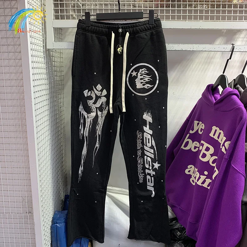 

Streetwear Oversized Washed Black Hellstar Sweatpants Men Women Top Quality Cotton Vintage Pants Spot Full Print Trousers