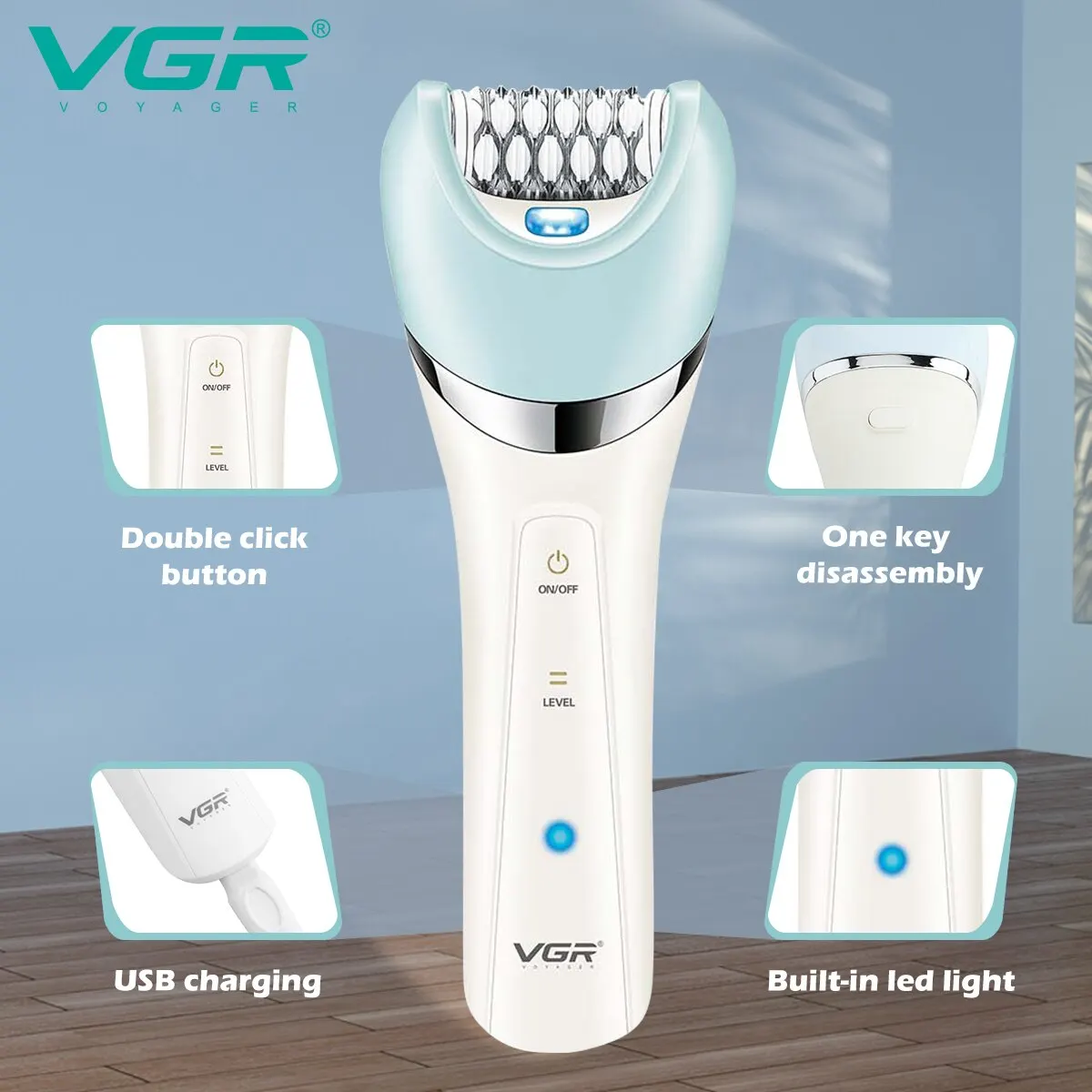VGR Epilator 5 In 1 Electri Women Epilator Female Shaver Leg Body Hair Remover Lady Bikini Trimmer Facial Cleaning Massage V-703 3