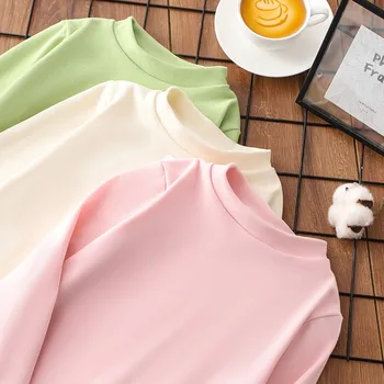 1 pz Autunno Inverno T-shirt per bambini Tinta unita Top caldi Bambini Girocollo Manica lunga Camicia base Ragazzi Ragazze Magliette Vestiti 1