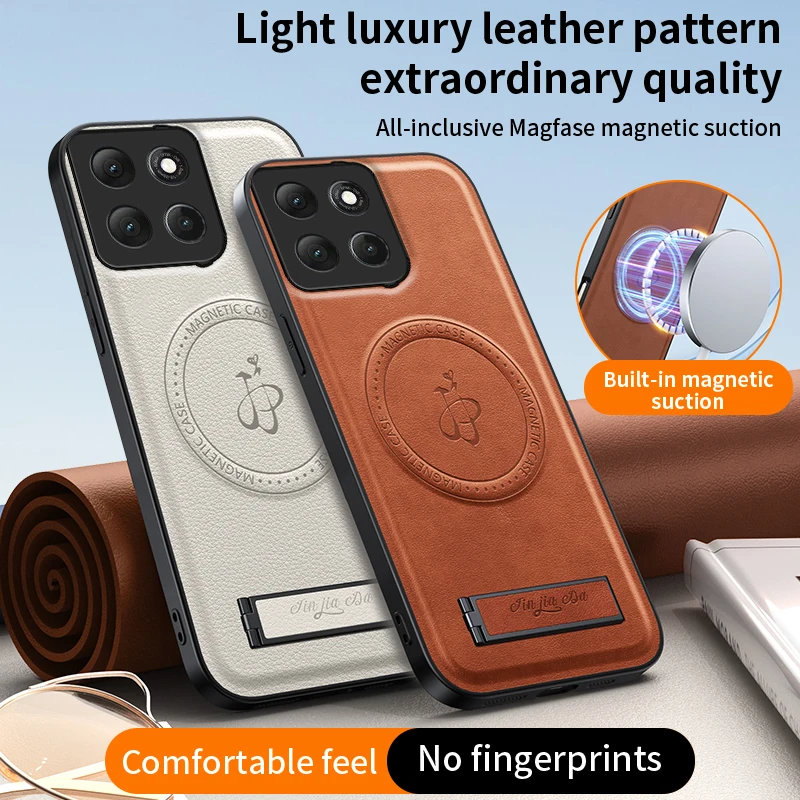 Leather Magnetic Stand Case with Wireless Charging & Shockproof Camera Protection