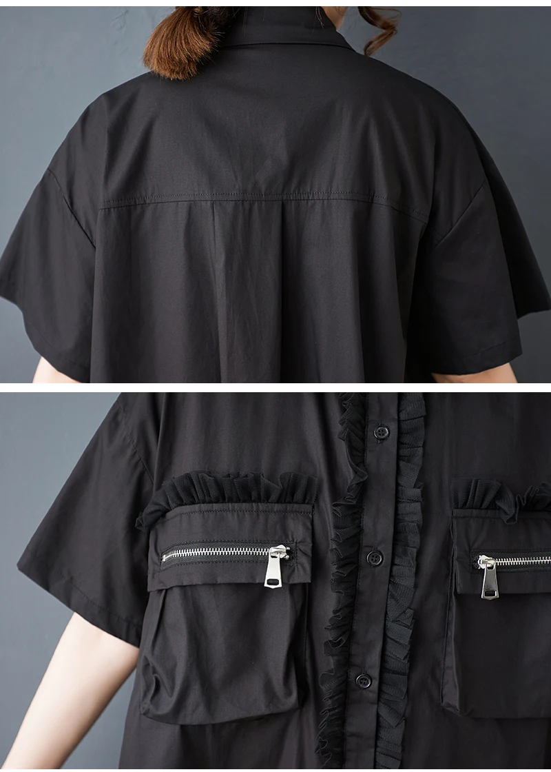 Tannt Women Dress Mesh Patchwork Color Matching Shirts Dresses Irregular Fashion Black White Summer Long Dresses 2025 New