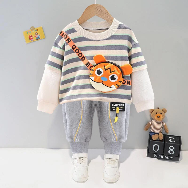 stylish baby clothing set Spring and Autumn Children's Suit Boys Cartoon Pullover Two-piece Long Sleeve 0-4 Years Old Boys and Girls Casual Sweater Suit sun baby clothing set