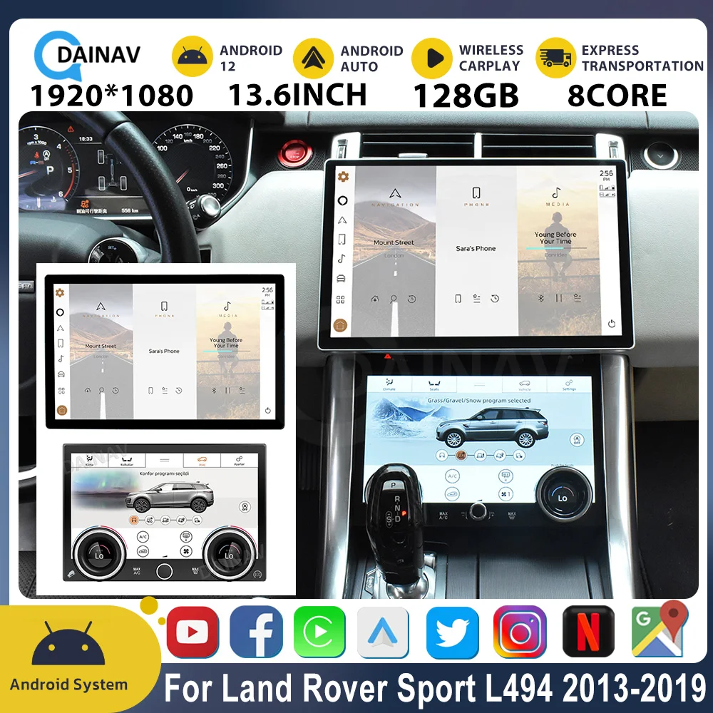 

13.6 Car Radio For Land Rover Range Rover Sport L494 2013-2019 Upgrade Multimedia Player Touch Screen 8 Core GPS Navi Stereo