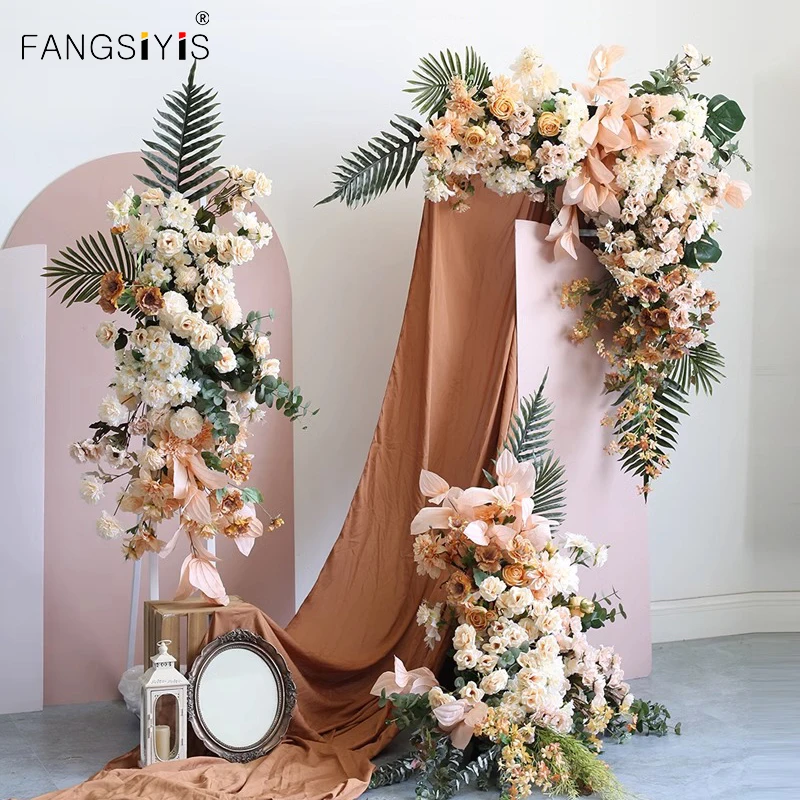 

Custom Artificial Triangle Flowers Row Hanging Corner Flower Set Wedding Arch Layout Backgdrop Wall Decor Outdoor Party Display