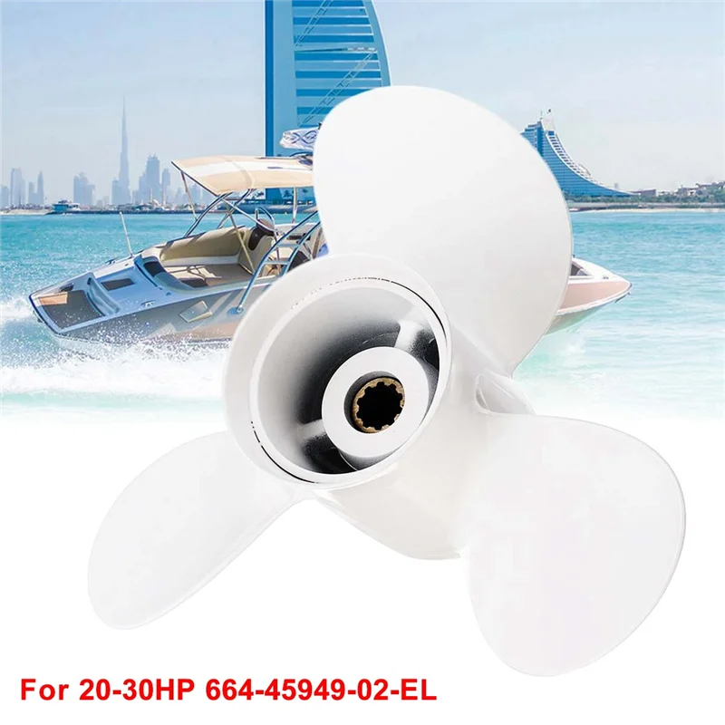 마린 보트 선외 프로펠러, 야마하 20-30Hp 오른손 회전, 흰색 3 개 블레이드, 664-45949-02-El, 9 7/8X13