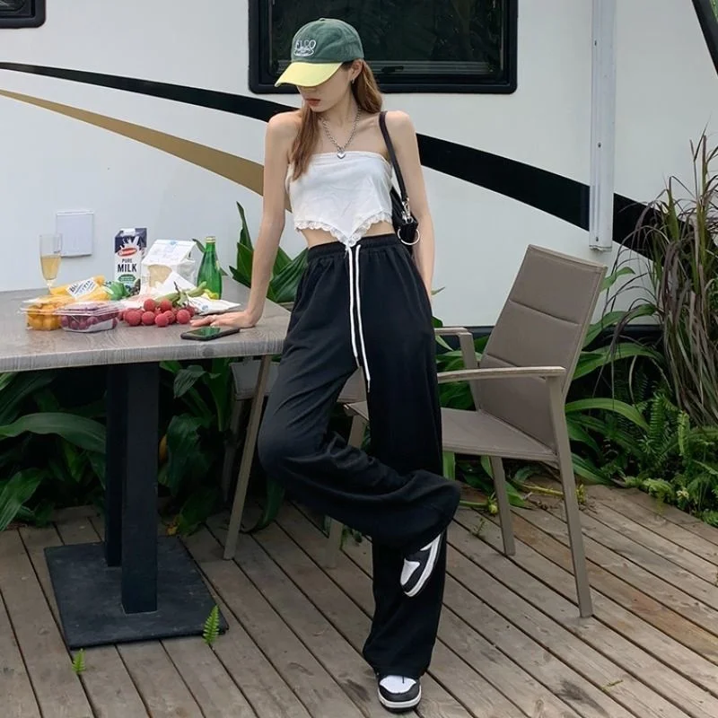 2021 Summer Women's Pants Wide Leg Pants Female Straight Tube Loose High Waist Hanging Feeling Casual Trousers Thin Sweatpants pants for women Pants & Capris