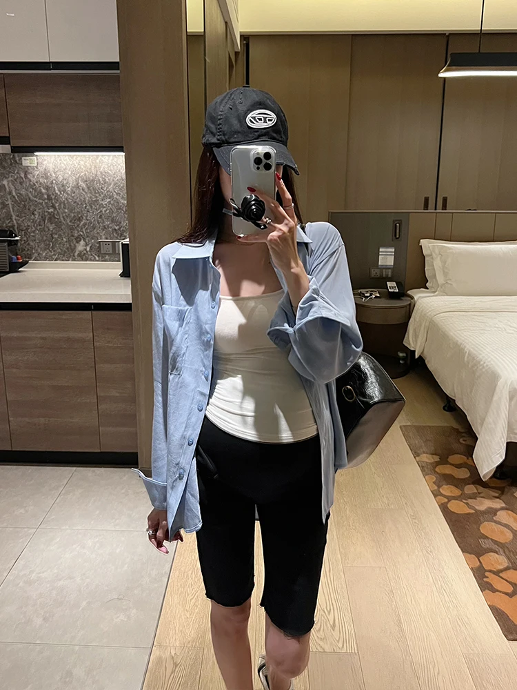 골드 코쿤 출산용 청바지 얇은 스트레이트 레그 코튼 반바지 여름 착용 겉옷 임산부용 캐주얼 바지 5인치 길이