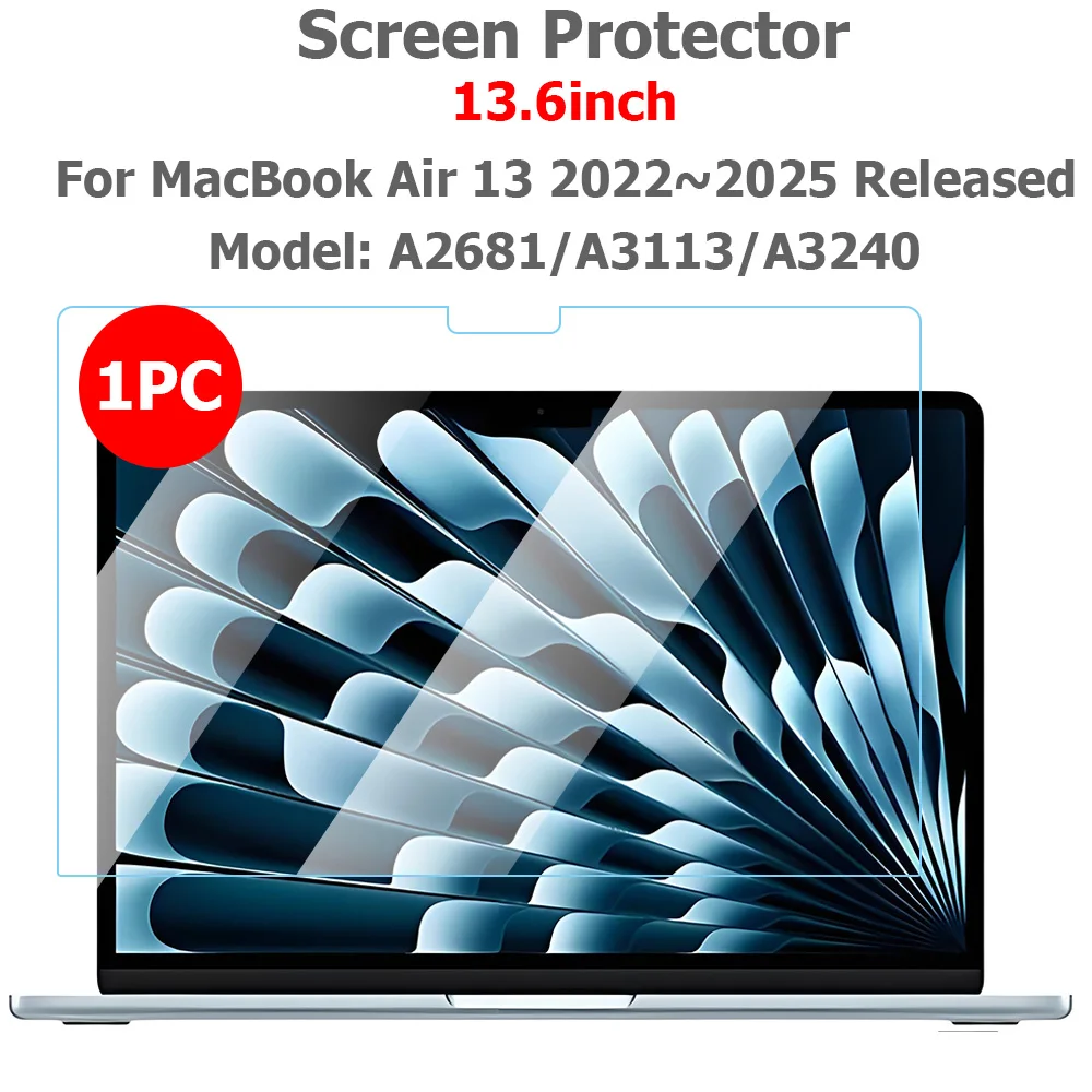 Protecteur d'écran pour MacBook Air 13 13.6 pouces, modèle A2681 A3113 A3420 M2 M3 M4, puce en verre trempé transparent