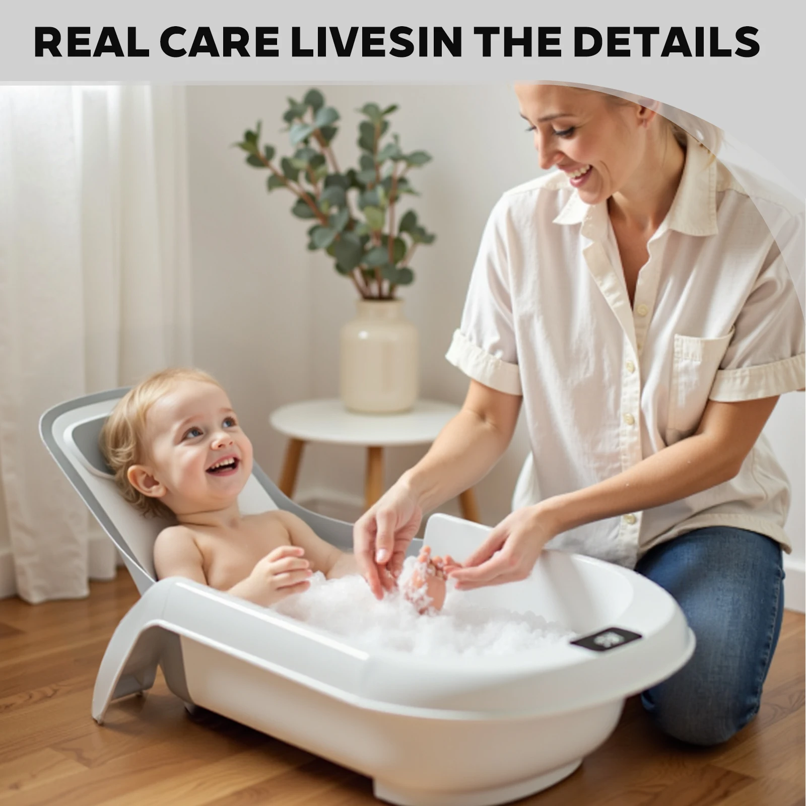 4-Stage Grow-with-Me Baby Bathtub with 25-Angle Spinal Protection Adjustment