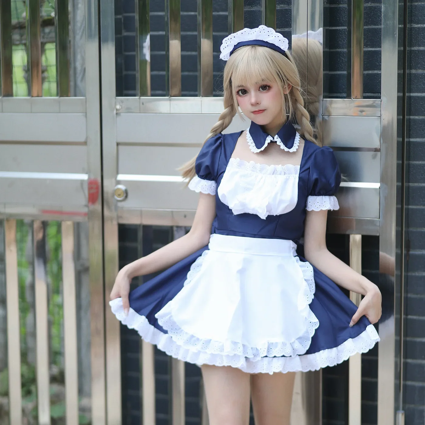 

Cute Lolita Akihabara Maid Dress Costumes Cosplay Maid Fringed Dress Suit for Waitress Maid Party Stage Costumes S -5XLJUPAOPAO