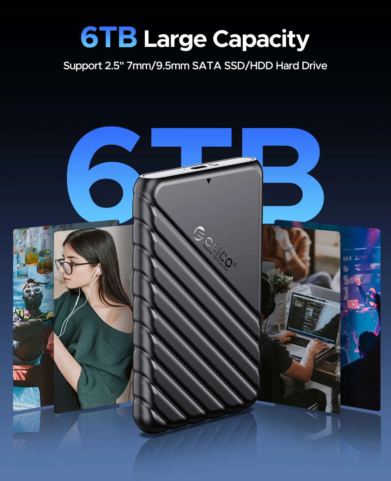 External Hard Drive Case ORICO SATA to USB3.0 2.5 inch Type-C External HDD Case for 7-9.5mm SSD/HDD Support UASP