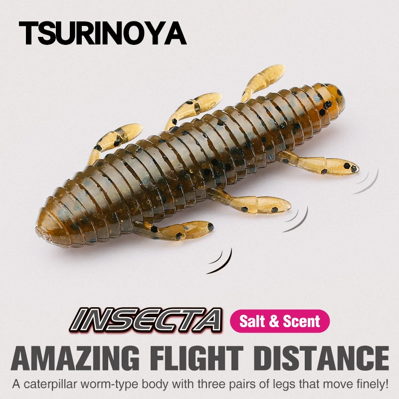 

TSURINOYA 10pcs Worm Fishing lure INSECTA 57mm4.9g Long Casting No Sinker Rig Soft Bait Bass Pike Heavily Salt Silicone Wormbait
