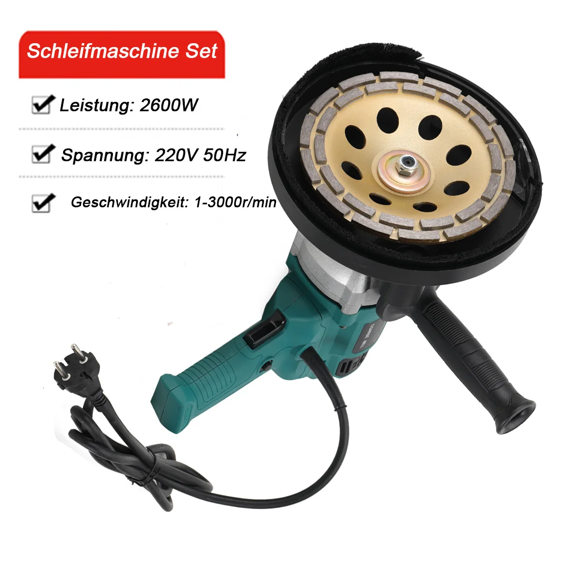 2600W Betonschleifer Zementblock-Schleifmaschine Wandfräse Grob-Schleifmaschine Poliermaschine Hochleistungs-Betonschleifer 220V 50Hz – Detail 8