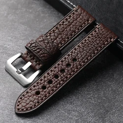 Handmade Genuine Leather Lychee Grain Strap - Thickened Retro Men's Watch Bracelet - 22mm (Brown Silver Buckle)
