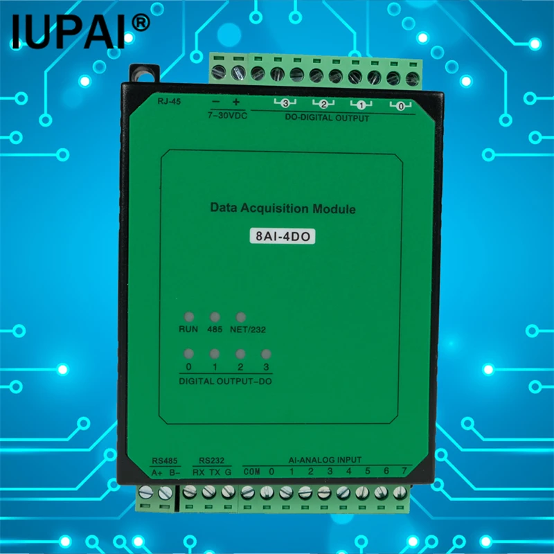 

8AI-4DO 8-channel Analog Acquisition Input 4-channel Relay Output 220VAC Modbus RTU Module Serial Port 485 Industrial Controller