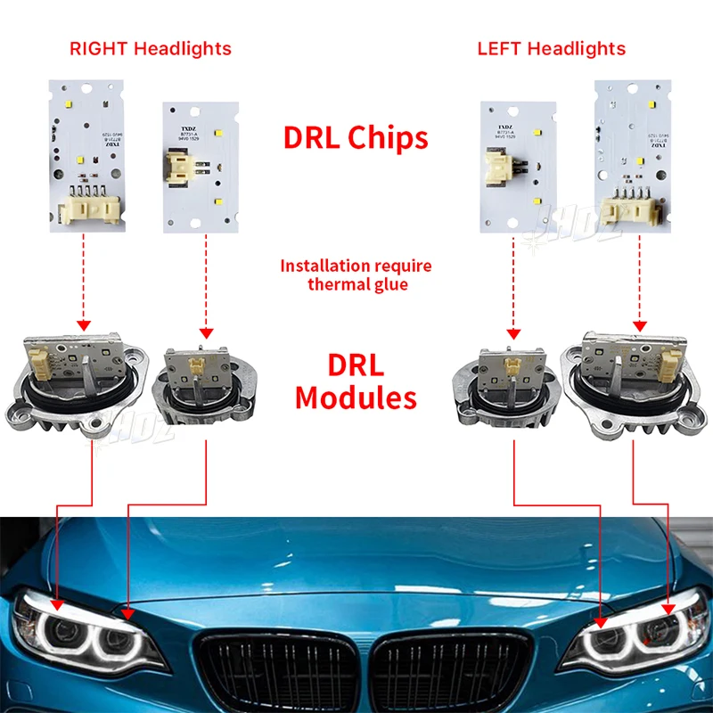 BMW 2 시리즈 F22 F23 F87 M2 옐로우 레드 엔젤 아이즈 DRL LED 칩 보드 63117388923 제논 헤드라이트 주간 주행등