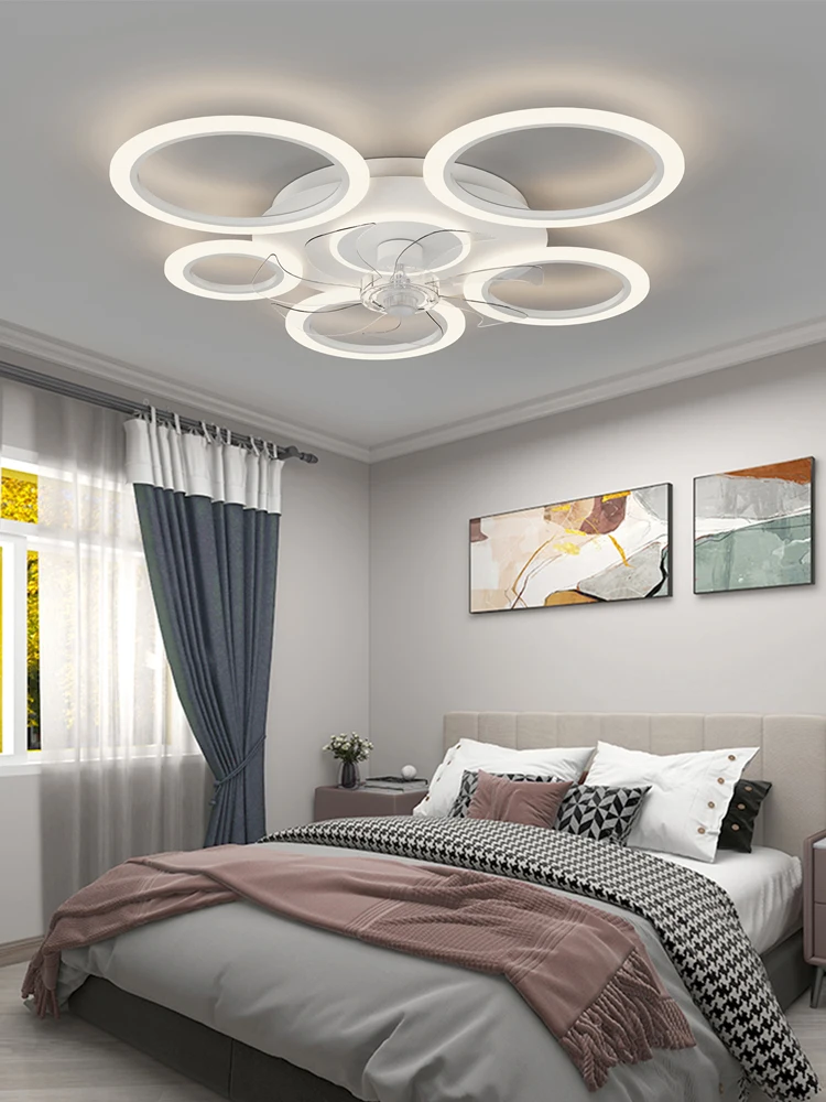 Modern white minimalist circle fan light simple living room ceiling fan smart control ceiling fan light. 4