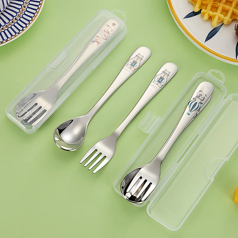 Stainless Steel Spoon Fork for Baby Cartoon Balloon Bear Cute Fork Kids Children Cutlery Set Tableware Dinnerware Utensils