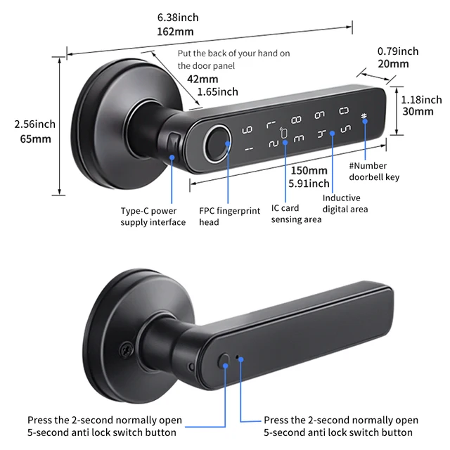 Tuya Bluetooth Smart Door Lock, Fingerprint Lock, Password Digital Lock Handle Multiple Unlocking Methods Wifi Gateway Optional 6