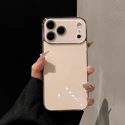 Luxury Tempered Glass Phone Case with Crystal Lens Protection and Plating Bumper - iPhone 14 Pro Max (Desert Gold)