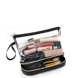 Elegant Transparent Travel Cosmetic Pouch for Women's Accessories and Toiletries (Black)
