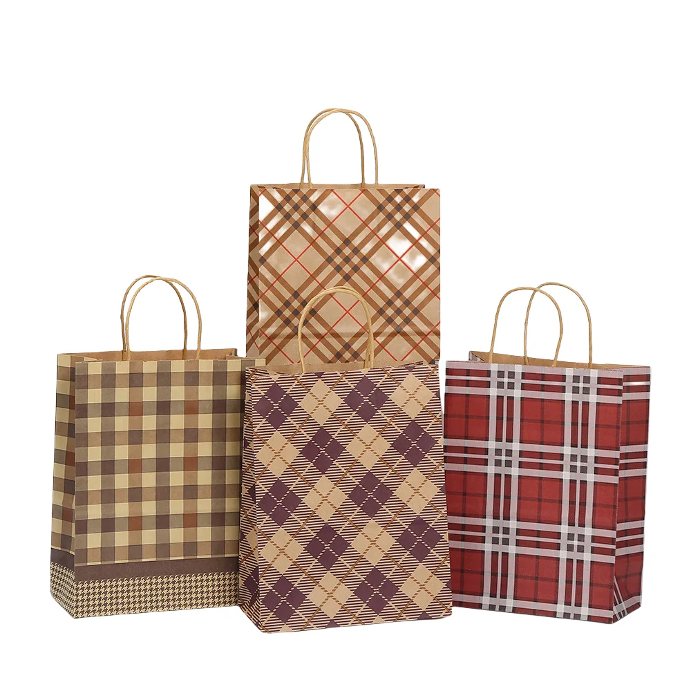 20PCS Retro Plaid Kraft Paper Gift Bags with Twisted Handles, Stylish Reusable Tote Bag... - SKU KPGB1515 - UGI Packaging