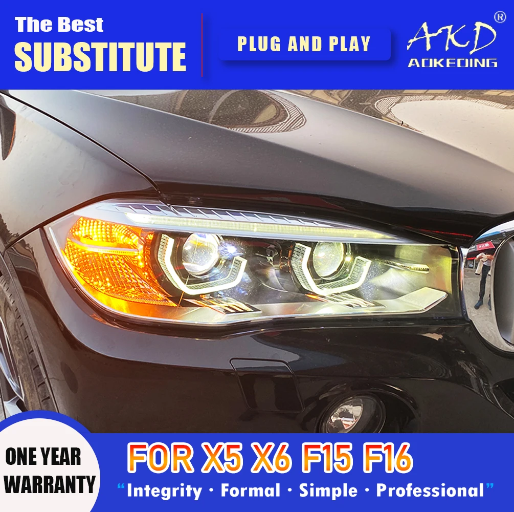 AKD Head Lamp for BMW X5 X6 F15 F16 LED Headlight 2013-2019 Headlights F15 F16 F85 DRL Turn Signal High Beam Angel Eye Projector 1