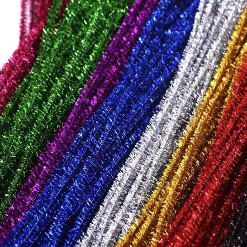 100Pcs New 30cm Glitter Chenille Stems Wool Top Christmas DIY Craft Supplies Torsion Bar Tinsel Stems  Tinsel Stems