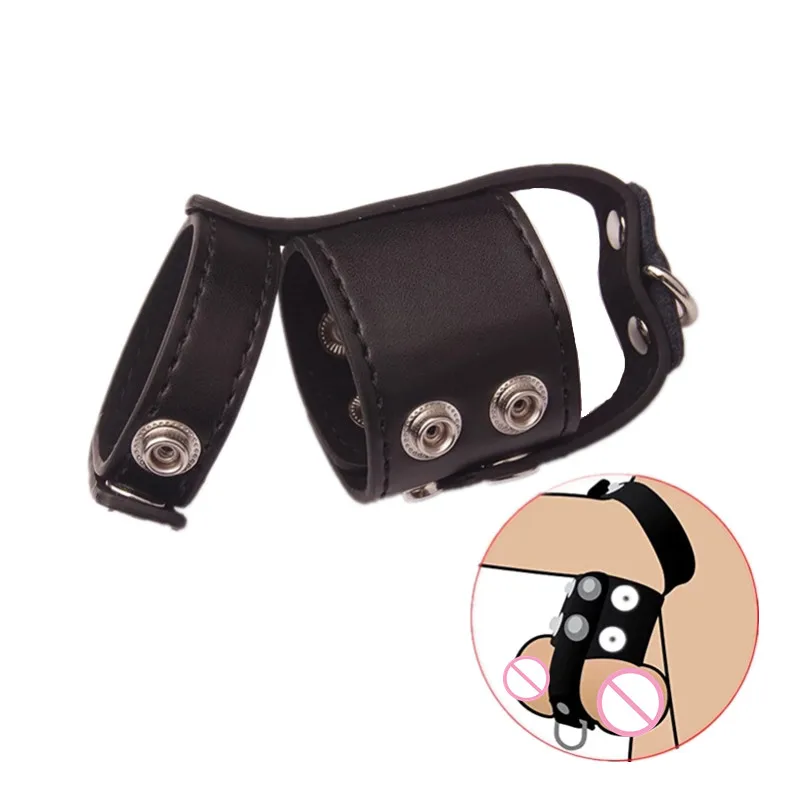 Sex Toys Cock Ring Chastity Cage PU Leather Ball Stretcher Harness Scrotum Sack Chastity Devices Penis Ring for Adults