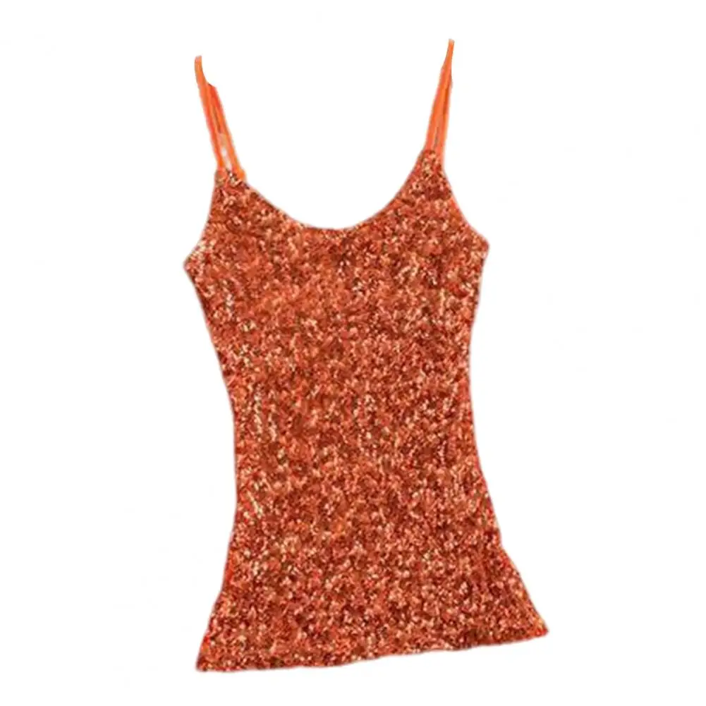 

Full Coverage Sequin Dress Sequin Spaghetti Strap Tank Top for Women Shiny O Neck Slim Fit Vest with Adjustable Straps Soft