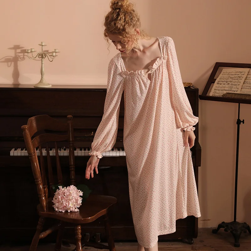 

Винтажное Ночное платье с квадратным вырезом, хлопковая ночная рубашка с длинным рукавом, длинная пикантная одежда для сна в цветочек, халат с принтом, одежда для сна