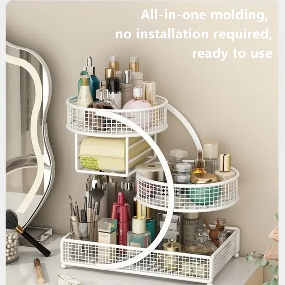 1pc Metal Makeup Storage Rack Cosmetic Organizer Dresser Multi-layer 4