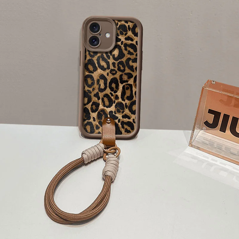 Leopard Print Hang Strap Lanyard Wrist Chain Phone Case