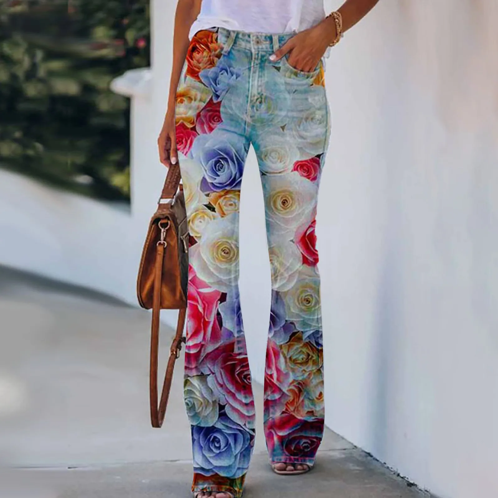 Jeans Baggy For Women High Waist Ladies Multiple Choice Printed Casual Loose Comfortable Micro Flared Long Pants