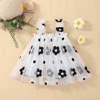 2024 New Baby Girl Clothes Multi Coloured Embroidered Floral Mesh Camisole Cute Baby Girl Dress Party Princess Fluffy Dresses 5