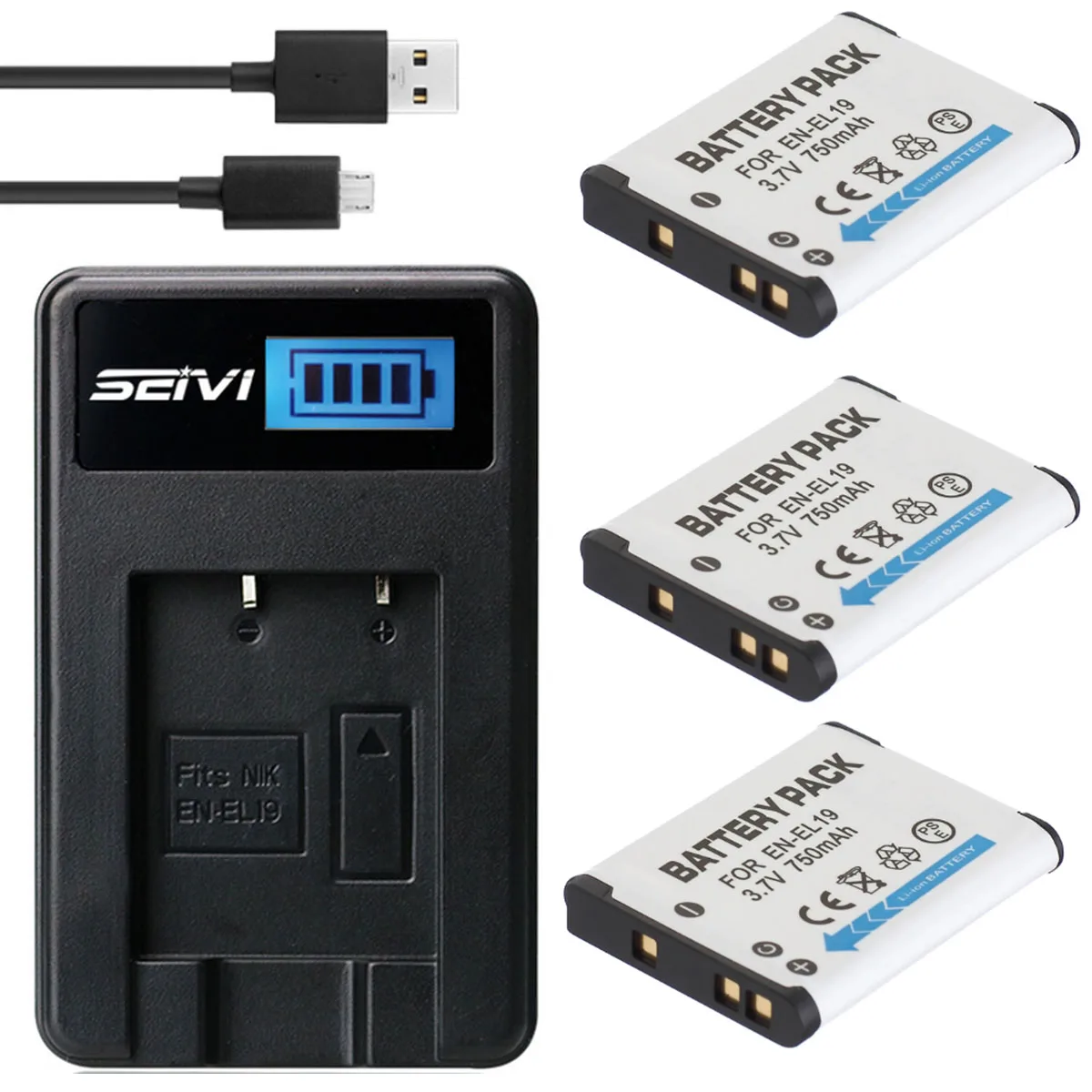 Battery + Charger for Nikon Coolpix W100, W150, S5200, S5300, S6400