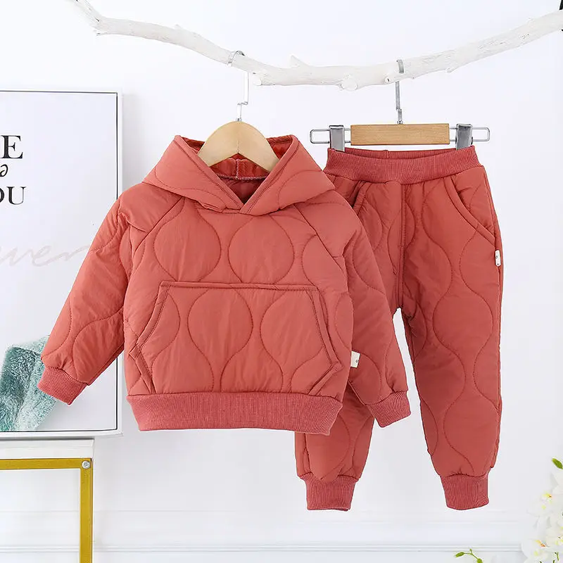 Children's Winter Padded Clothes Suit Boys Girls hooded Thickened Cotton Quilted Trousers 0-5T Baby Home Service 2-Piece Set for kids clothing set,girls clothing set,kids sports suit,boys clothing set,children sports suit,kids sweatshirt set