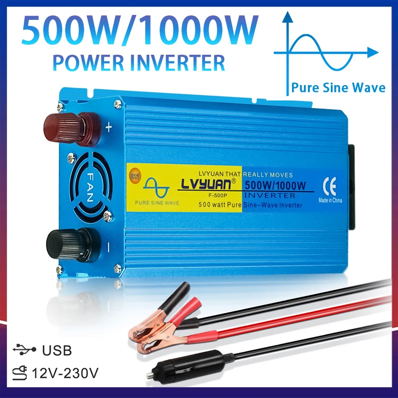 Onda Sinusoidale Pura 1000W 1200W 2000W Dc 12V A Ac 230V 50Hz/60Hz Convertitore Universale Presa Ue Presa Accendisigari Per Auto Inverter