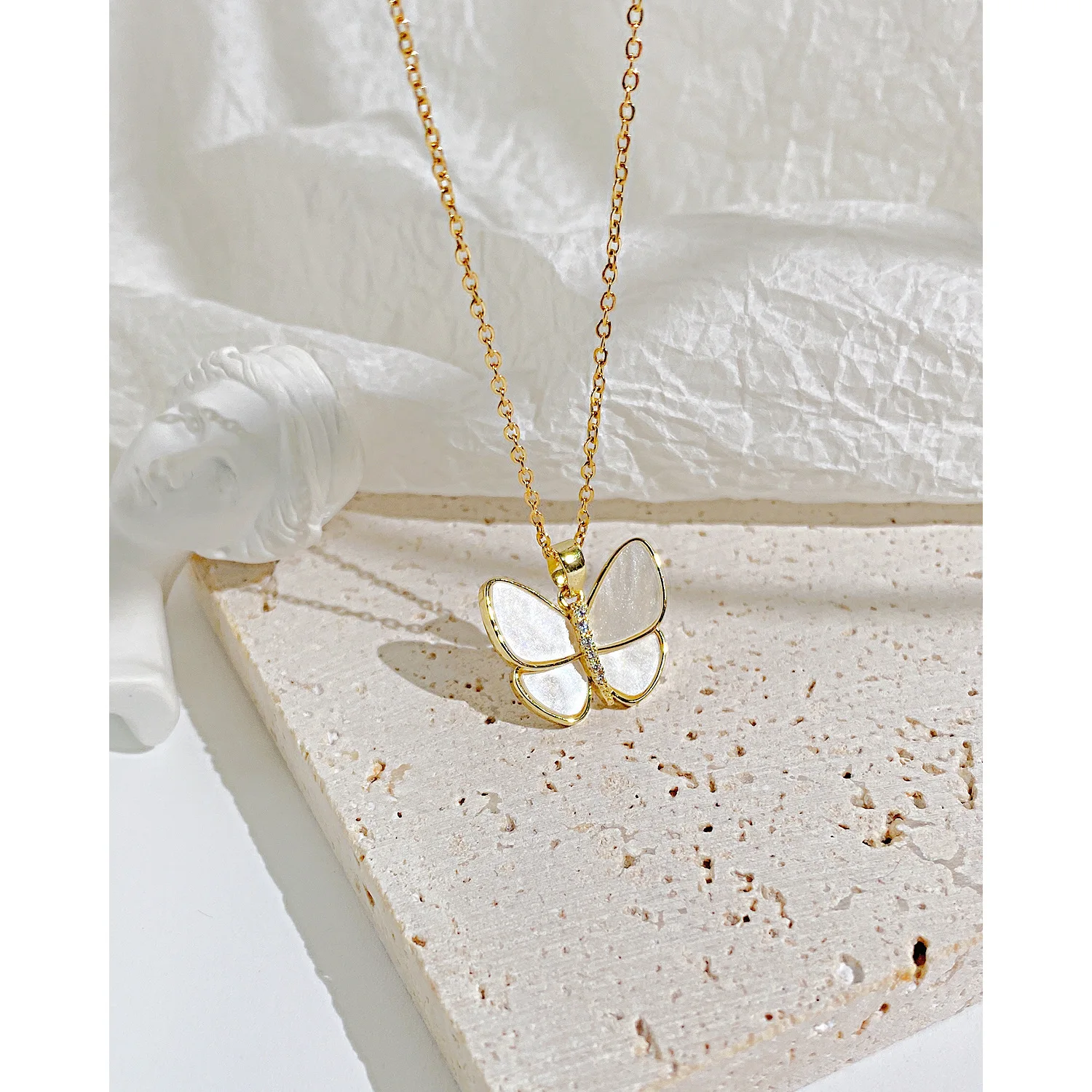 

KouCh Romantic Big Butterfly Charms Necklaces For Woman Stainless Steel Pendant Collier Shell Y2k Fairy Grunge New Design Collie