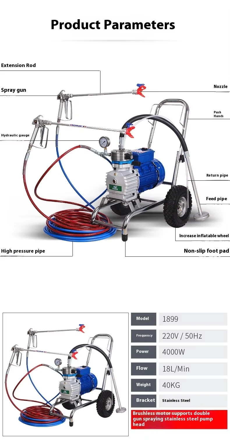 High Pressure Airless Paint Sprayer 3000-4000W Dual Gun Support Stainless Steel