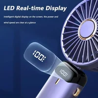 USB Handheld Mini Fan Foldable Portable Neck Hanging Fans 5 Speed USB Rechargeable Fan with Phone Stand and Display Screen 2