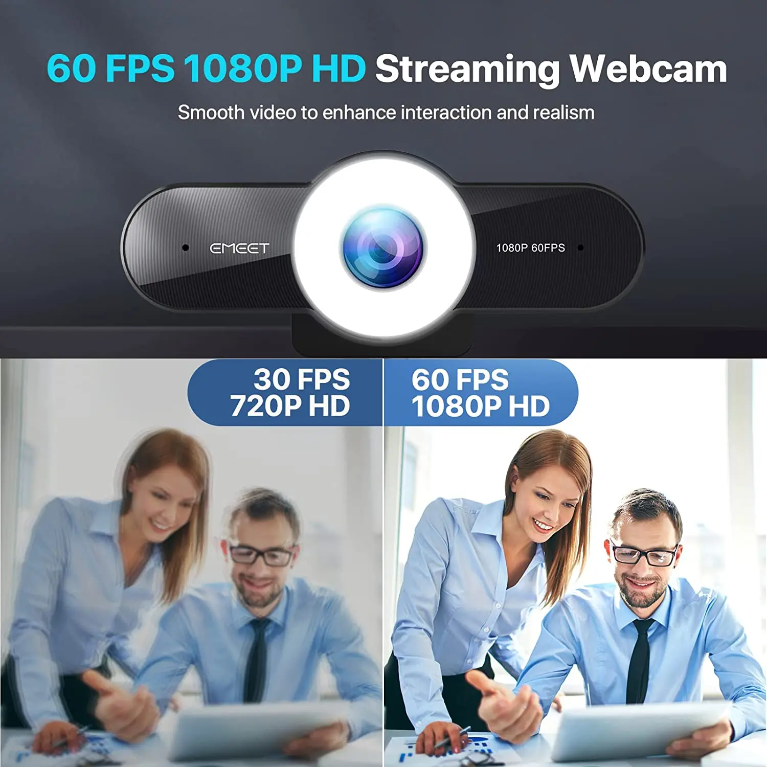 PC Webcam 1080P 60FPS Streaming Autofocus HD Three Level Light EMEET C970L For Computer Desktop Laptop
