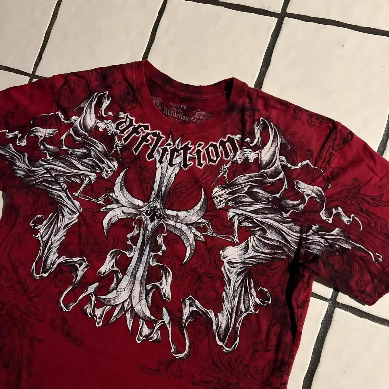 2000s affliction American Retro T shirt Women Red Cotton Round Neck Washed Shirt Hip Hop Couple American Wear Goth T Shirts 2