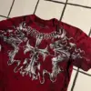 2000s affliction American Retro T shirt Women Red Cotton Round Neck Washed Shirt Hip Hop Couple American Wear Goth T Shirts 2