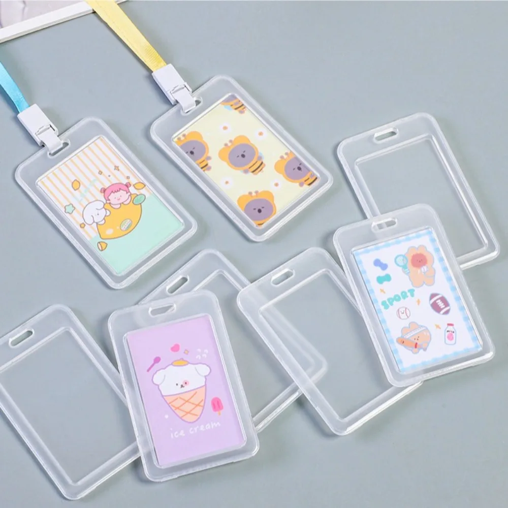 Transparent Card Cover Business Bus Bank Credit Cards Holder Waterproof Id Card Sleeve Plastic Name Cover Hang Rope