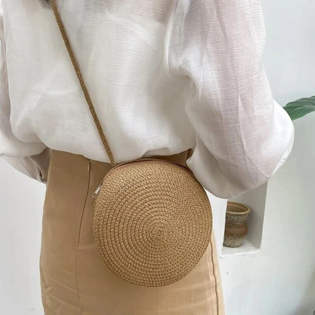 Straw Crossbody Bag Women Weave Shoulder Bag Round Summer Beach Purse and  Handba | eBay