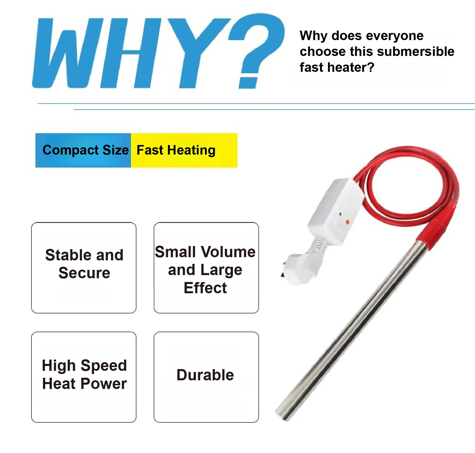 Heavy-Duty 220V Immersion Heating Rod with Thermostatic Safety for Buckets Baths