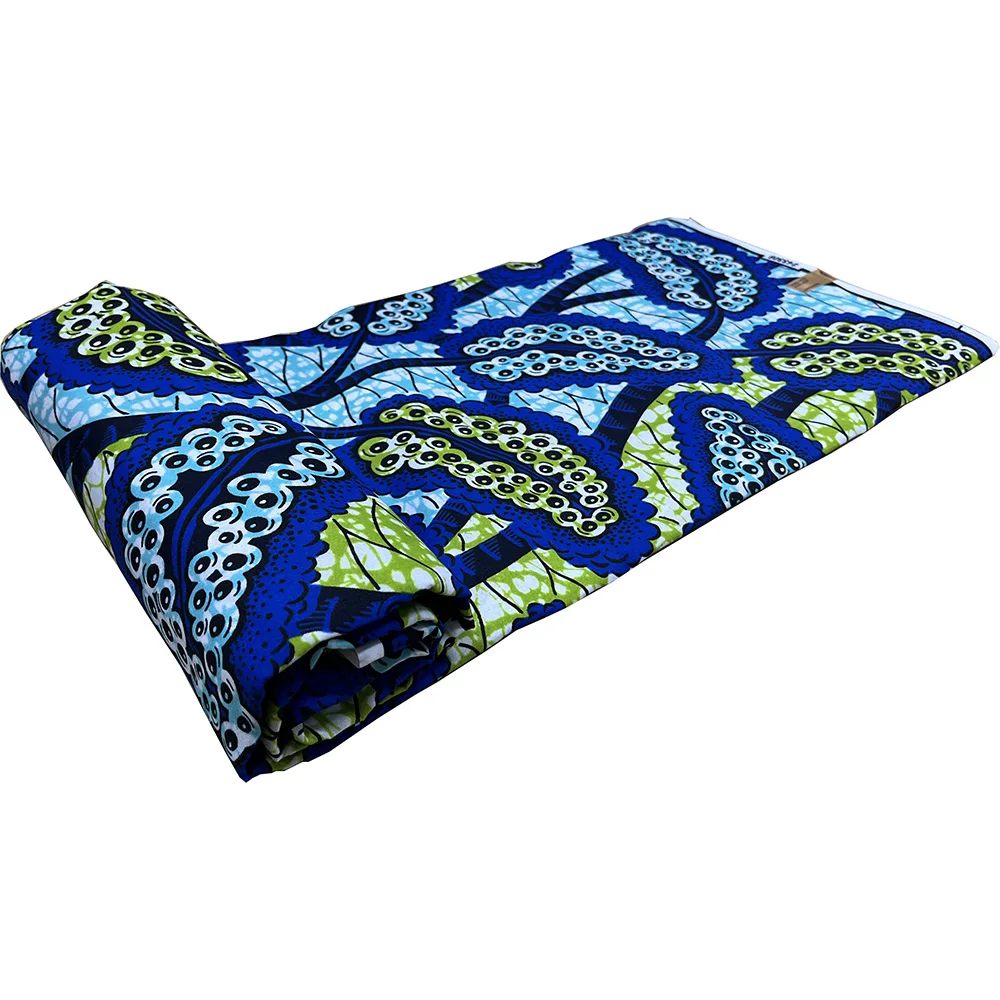 New African Batik Print Fabric Ankara Batik Print Polyester Sewing Material 6 Yards